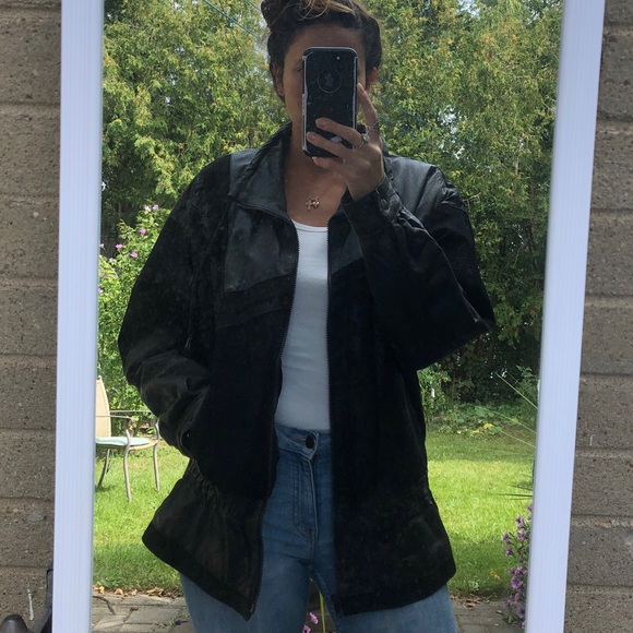 VINTAGE Black leather suede jacket - Picture 1 of 5